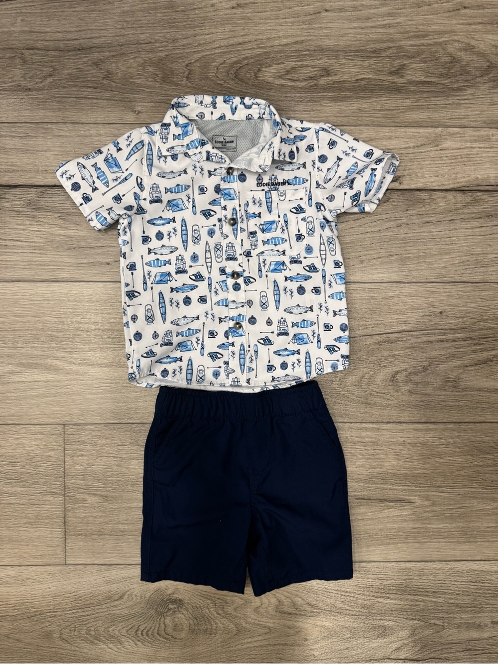 Eddie Bauer White Shirt with Blue Nautical Print Size 3T